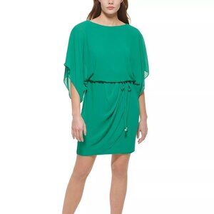 Jessica Howard Petite Boat-Neck Blouson-Sleeve Dress Green Size 10P NWT